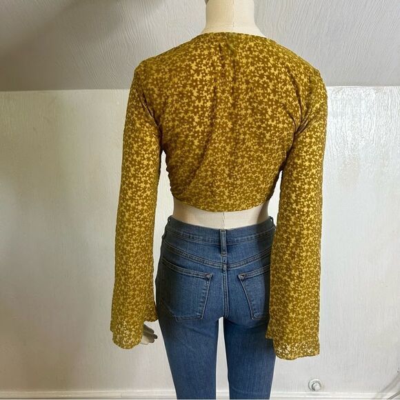 2/$30 Wild Fable Bell Long Sleeve Tie-Front Blouse Mustard Yellow Floral - Picture 8 of 11